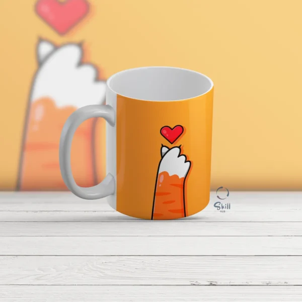 Taza Blanca 11oz Fondo Naranja con Garrita de Gato y Corazón – ¡Dulzura y estilo único!