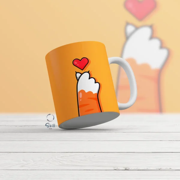 Taza Blanca 11oz Fondo Naranja con Garrita de Gato y Corazón – ¡Dulzura y estilo único! - Image 2