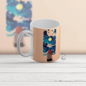 Taza Blanca 11oz Acuarela de Mujer y atardecer – ¡Arte en tus manos!