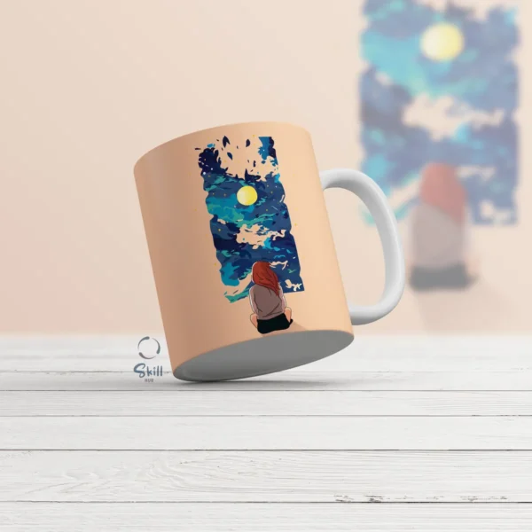 Taza Blanca 11oz Acuarela de Mujer y atardecer – ¡Arte en tus manos! - Image 2