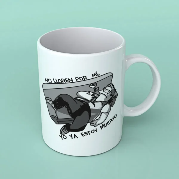 Taza Blanca 11oz Barney Simpson en Blanco y Negro – Frase "Yo Ya Estoy Muerto" - Image 3