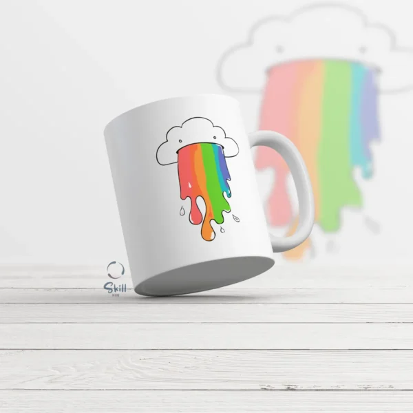 Taza Blanca 11oz Nube Vomitando Arcoíris – Divertida y Colorida - Image 2