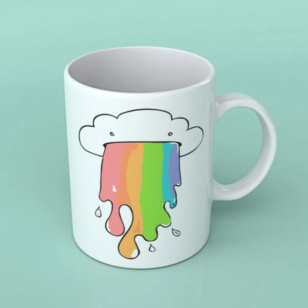 Taza Blanca 11oz Nube Vomitando Arcoíris – Divertida y Colorida - Image 3