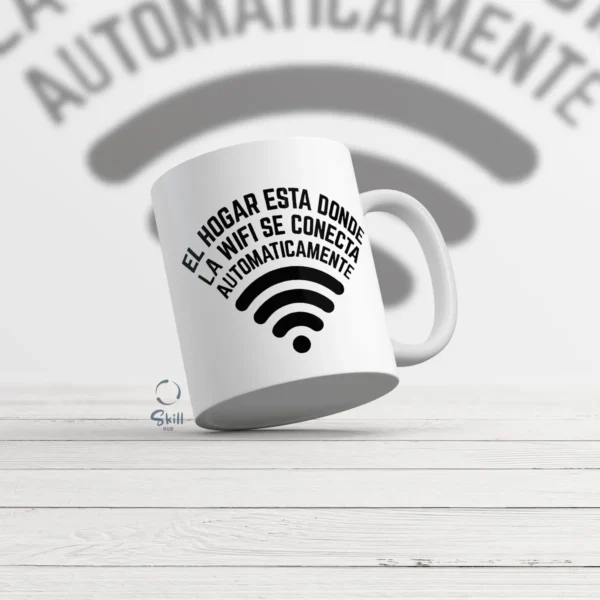 Taza Blanca 11oz Diseño Geek Wi-Fi – "El Hogar Está Donde la Wi-Fi Se Conecta" - Image 2