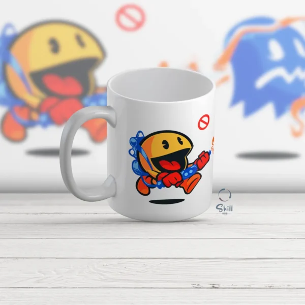 Taza Blanca 11oz Pac-Man Cazafantasmas – Diseño Clásico y Divertido