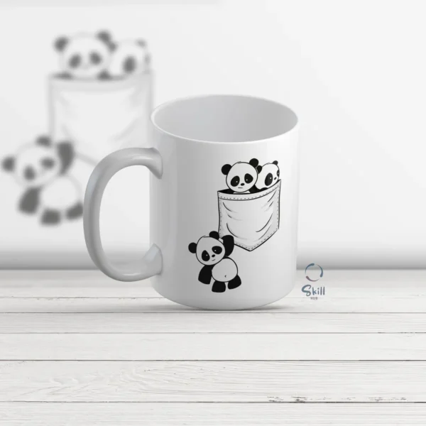 Taza Blanca 11oz Bolsita Panda - Tierno y Divertido 🐼✨