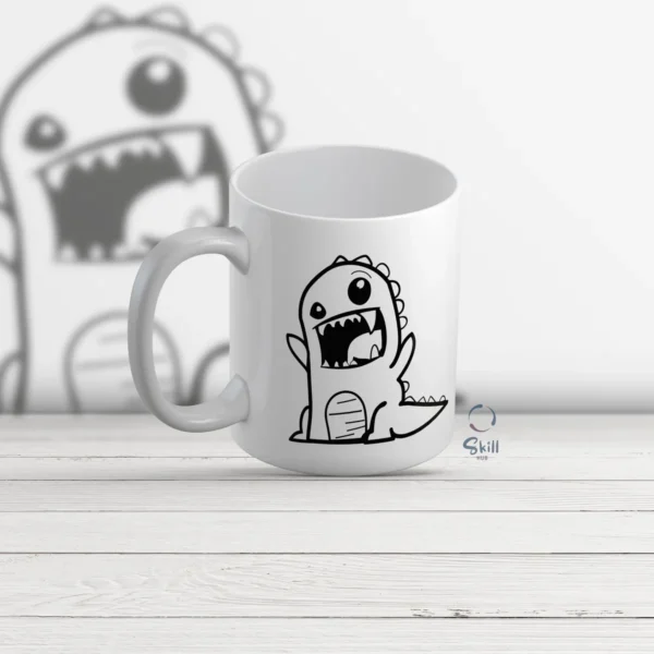 Taza Blanca 11oz Dinosaurio Kawaii Gritando – ¡Diversión en Cada Sorbo! 🦖✨